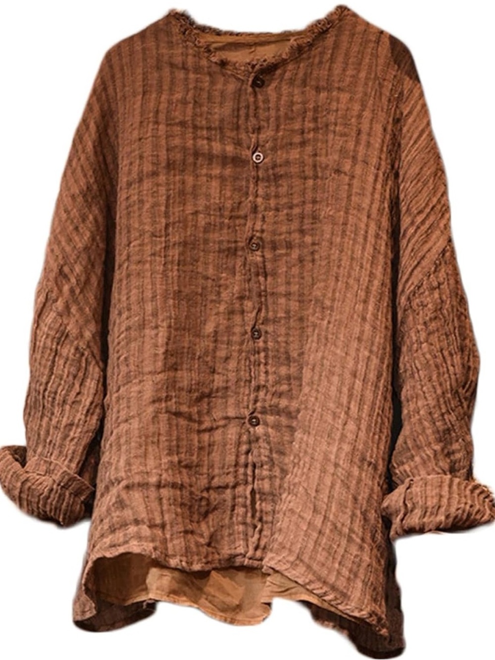 Textured Button-Front Tunic Top in Rust Brown